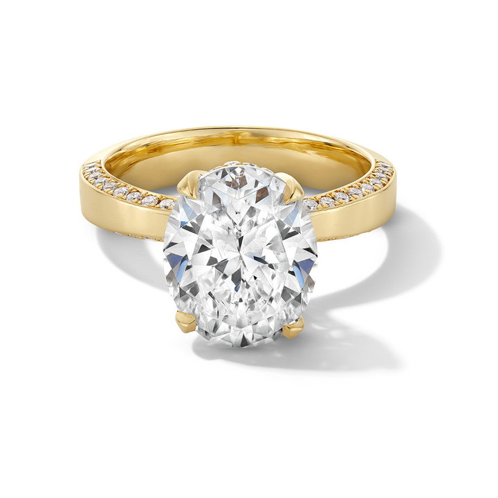 Solitaire Pave Diamond Edge Hidden Halo Engagement Setting by C. Gonshor In Yellow Gold 14K