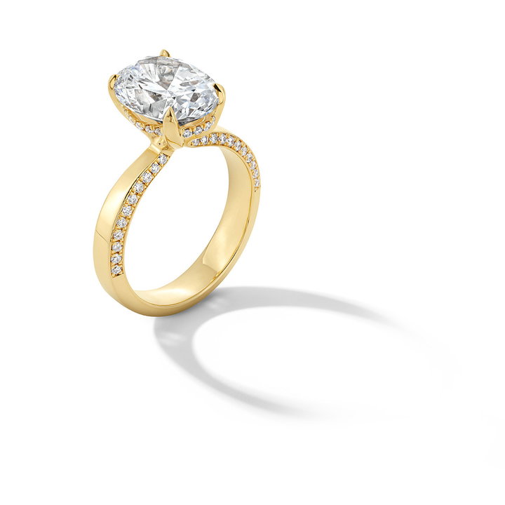 Solitaire Pave Diamond Edge Hidden Halo Engagement Setting by C. Gonshor In Yellow Gold 14K