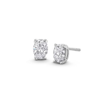Oval Diamond Stud Earrings In White Gold 14K