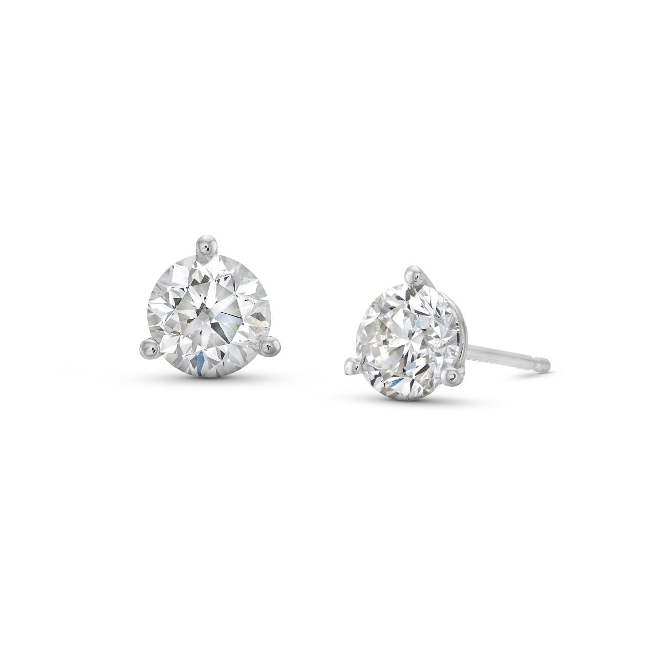 Three Prong Round Lab Grown Diamond Stud Earrings 0