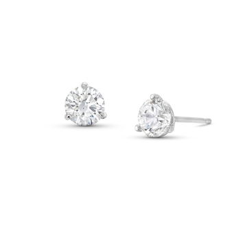 Three Prong Round Lab Grown Diamond Stud Earrings In White Gold 14K