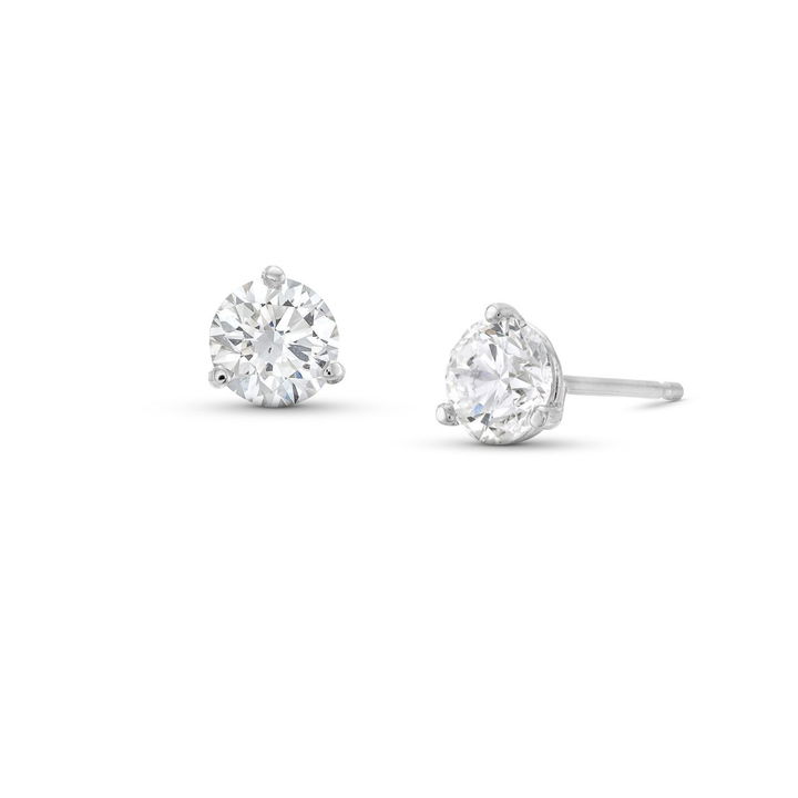 Three Prong Round Lab Grown Diamond Stud Earrings In White Gold 14K