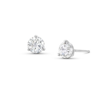 Three Prong Round Lab Grown Diamond Stud Earrings In White Gold 14K