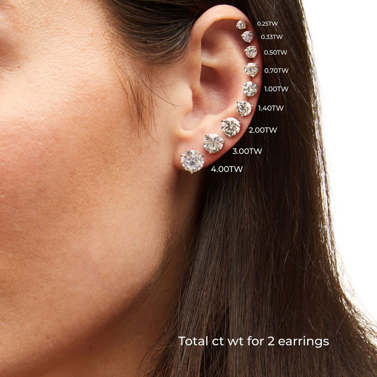 Three Prong Round Lab Grown Diamond Stud Earrings 2