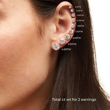 Three Prong Round Lab Grown Diamond Stud Earrings In White Gold 14K