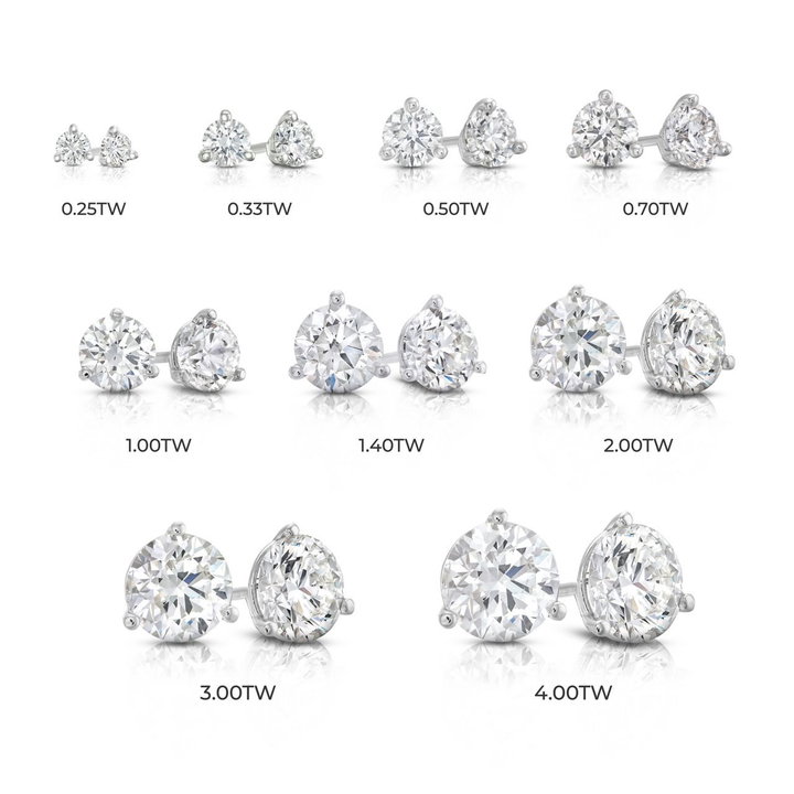 Three Prong Round Lab Grown Diamond Stud Earrings In White Gold 14K
