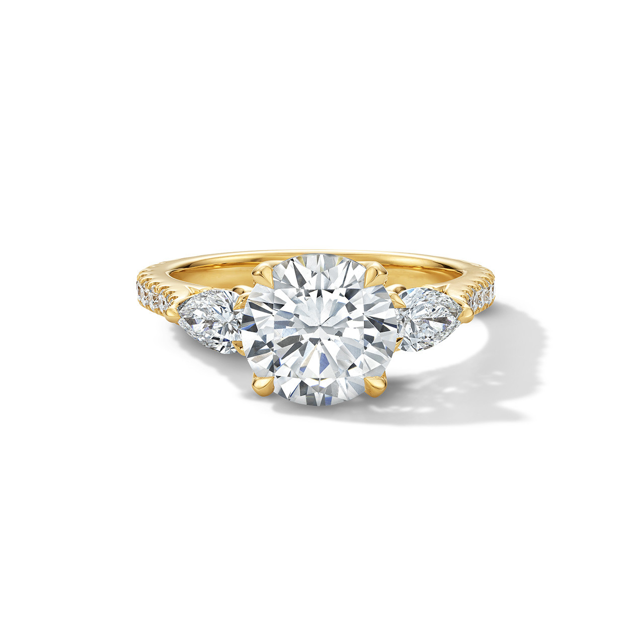 Tulip Prong Three Stone Pear Side Diamond Engagement Setting by Adorette 0