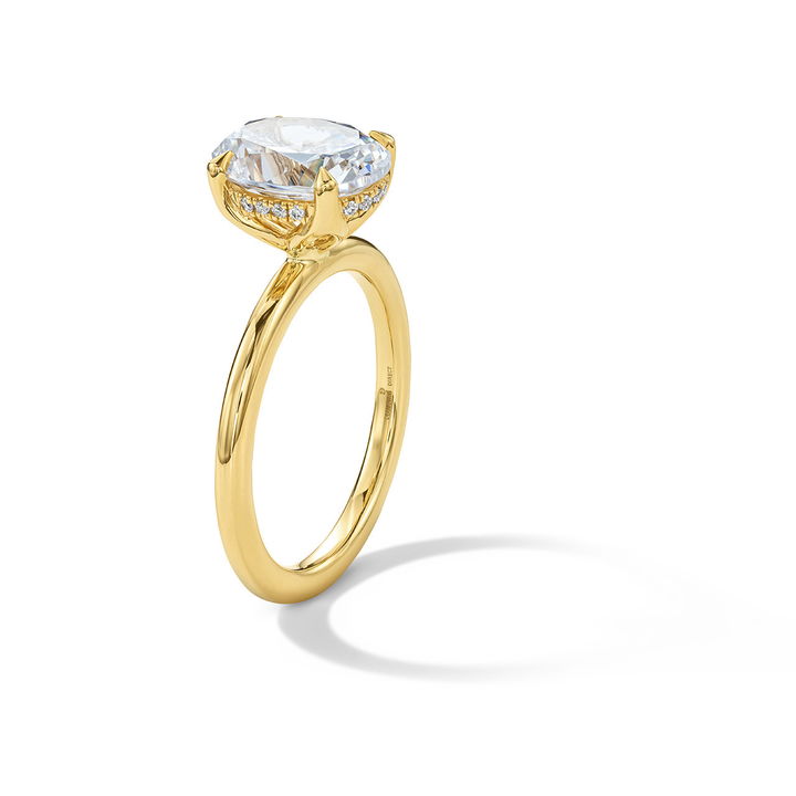 Tulip Prong Solitaire Hidden Halo Engagement Setting by Adorette In Yellow Gold 14K