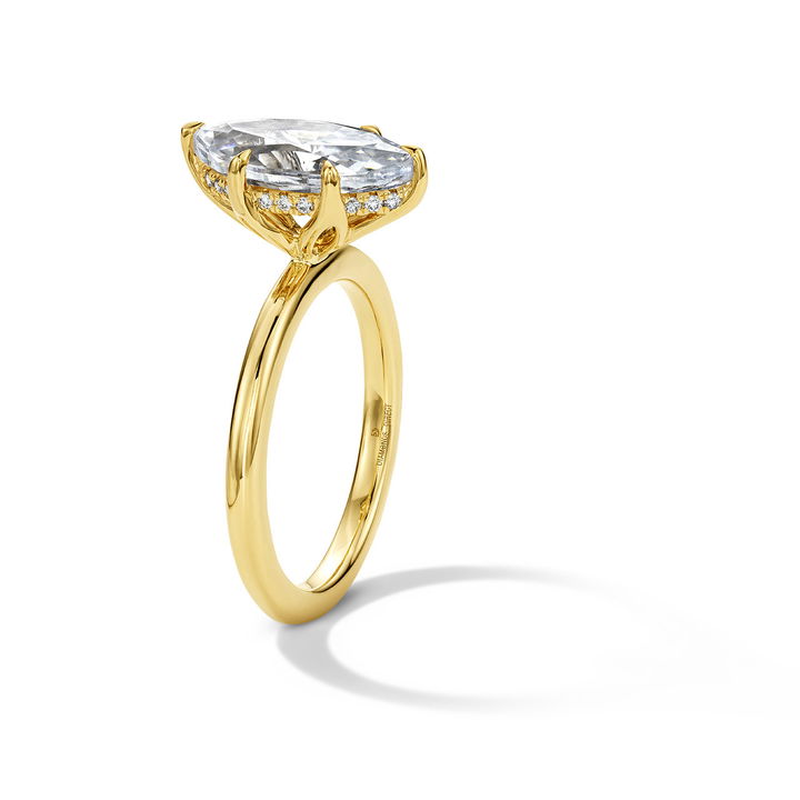 Tulip Prong Solitaire Hidden Halo Engagement Setting by Adorette In Yellow Gold 14K