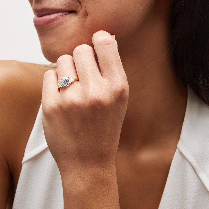 Uneek Three Stone U-Prong Engagement Setting In Yellow Gold 18K