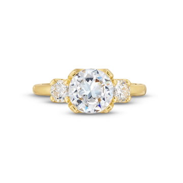Uneek Three Stone U-Prong Engagement Setting In Yellow Gold 18K