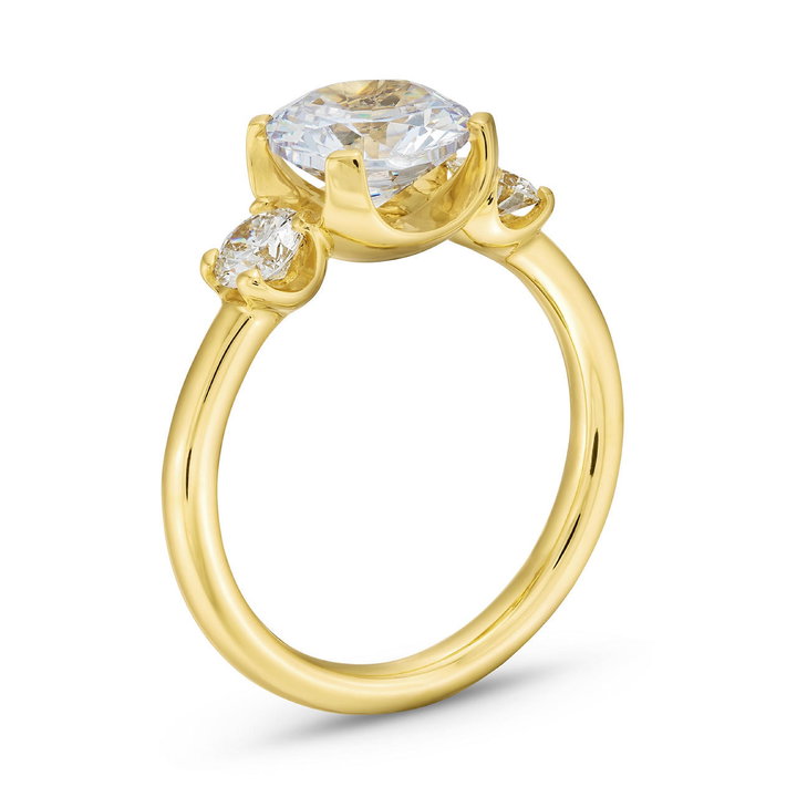Uneek Three Stone U-Prong Engagement Setting In Yellow Gold 18K