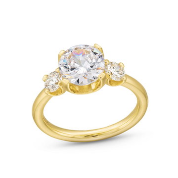 Uneek Three Stone U-Prong Engagement Setting In Yellow Gold 18K
