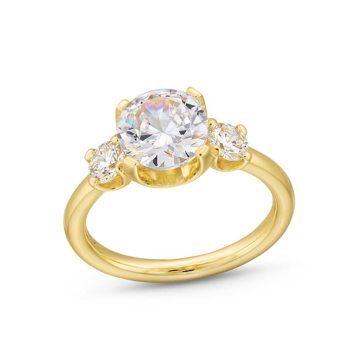Uneek Three Stone U-Prong Engagement Setting In Yellow Gold 18K