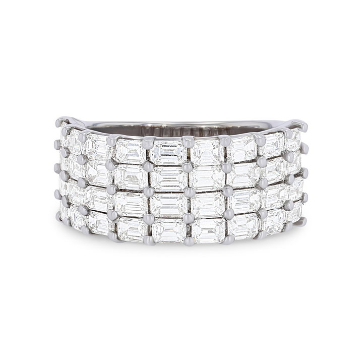Four Row Emerald Diamond White Gold Band (3.50tw) In White Gold 14K