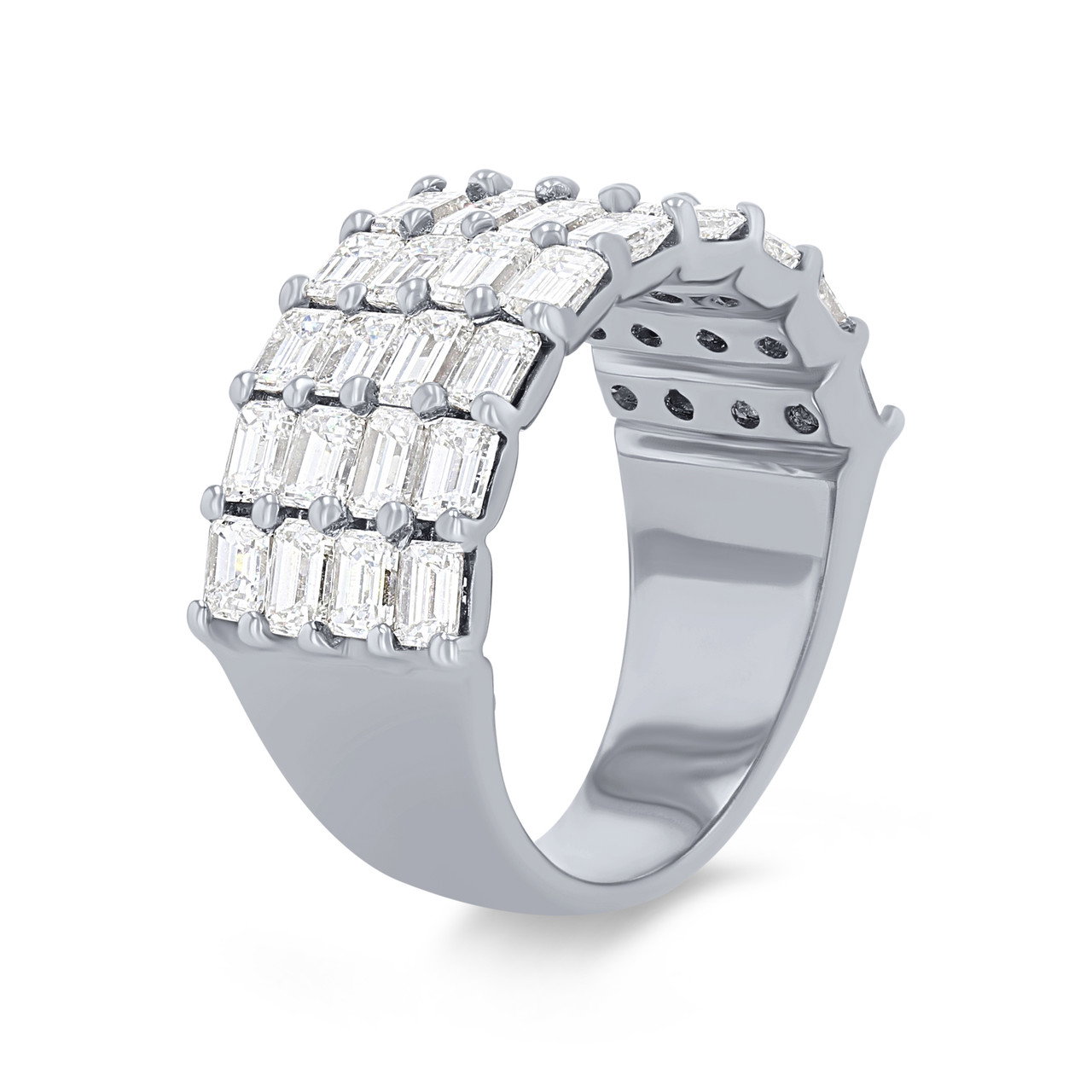 Four Row Emerald Diamond White Gold Band (3.50tw) 1