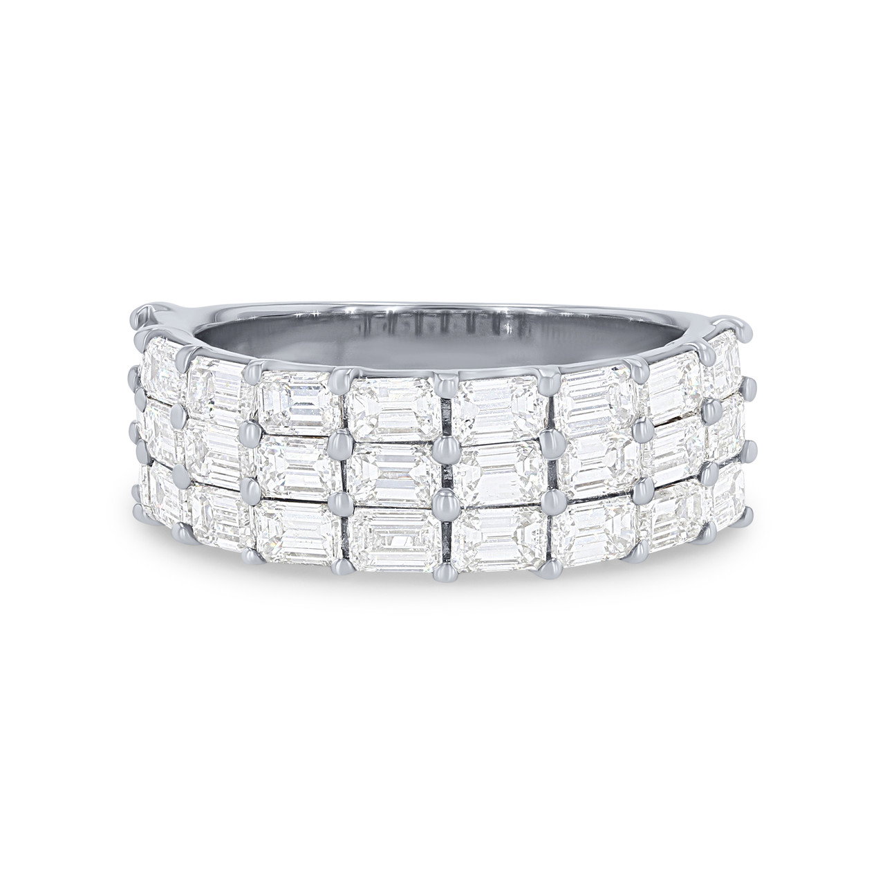 Three Row Emerald Diamond White Gold Band (2.83tw) 0