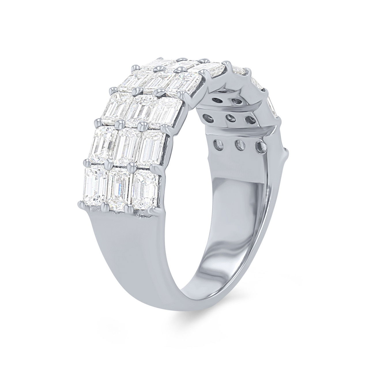 Three Row Emerald Diamond White Gold Band (2.83tw)