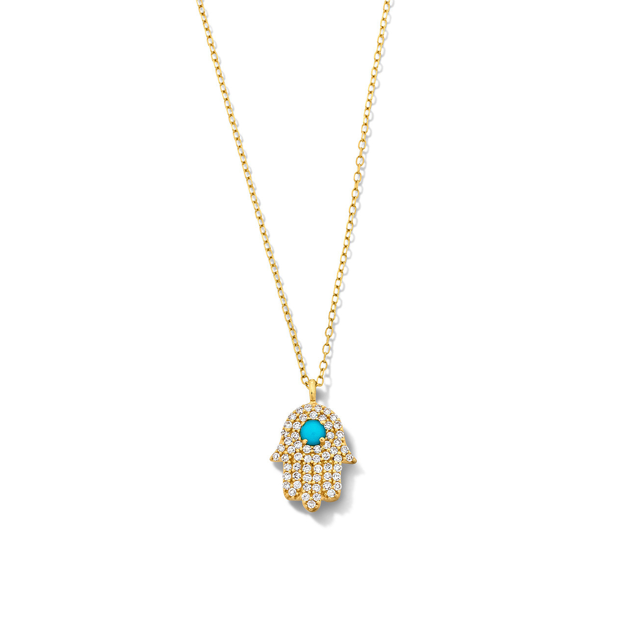 Hamsa Turquoise Diamond Pendant Necklace