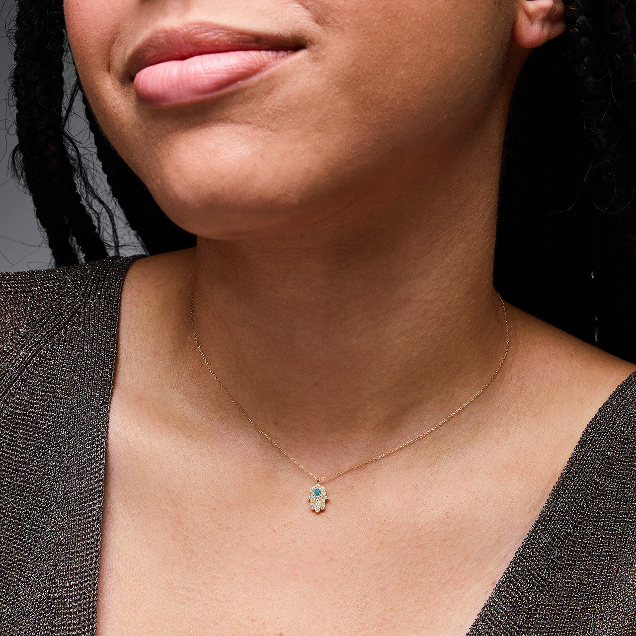 Hamsa Turquoise Diamond Pendant Necklace