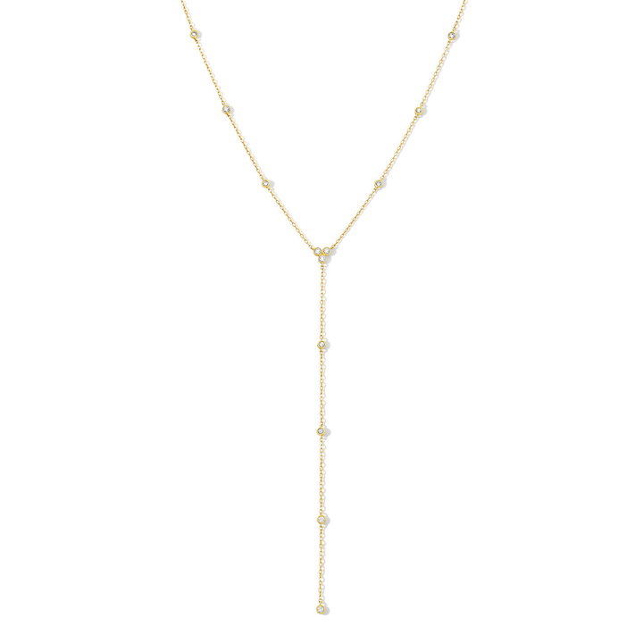 Bezel Diamond "Y" Lariat Necklace In Yellow Gold 18K