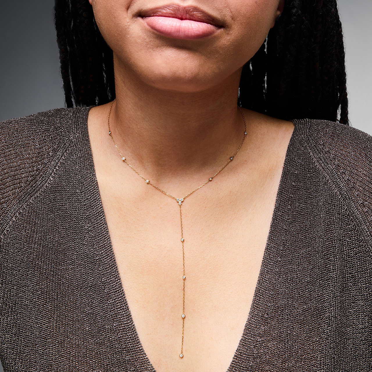 Bezel Diamond "Y" Lariat Necklace