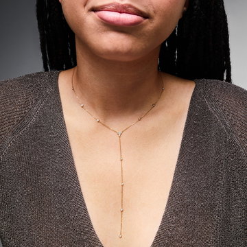 Bezel Diamond "Y" Lariat Necklace In Yellow Gold 18K