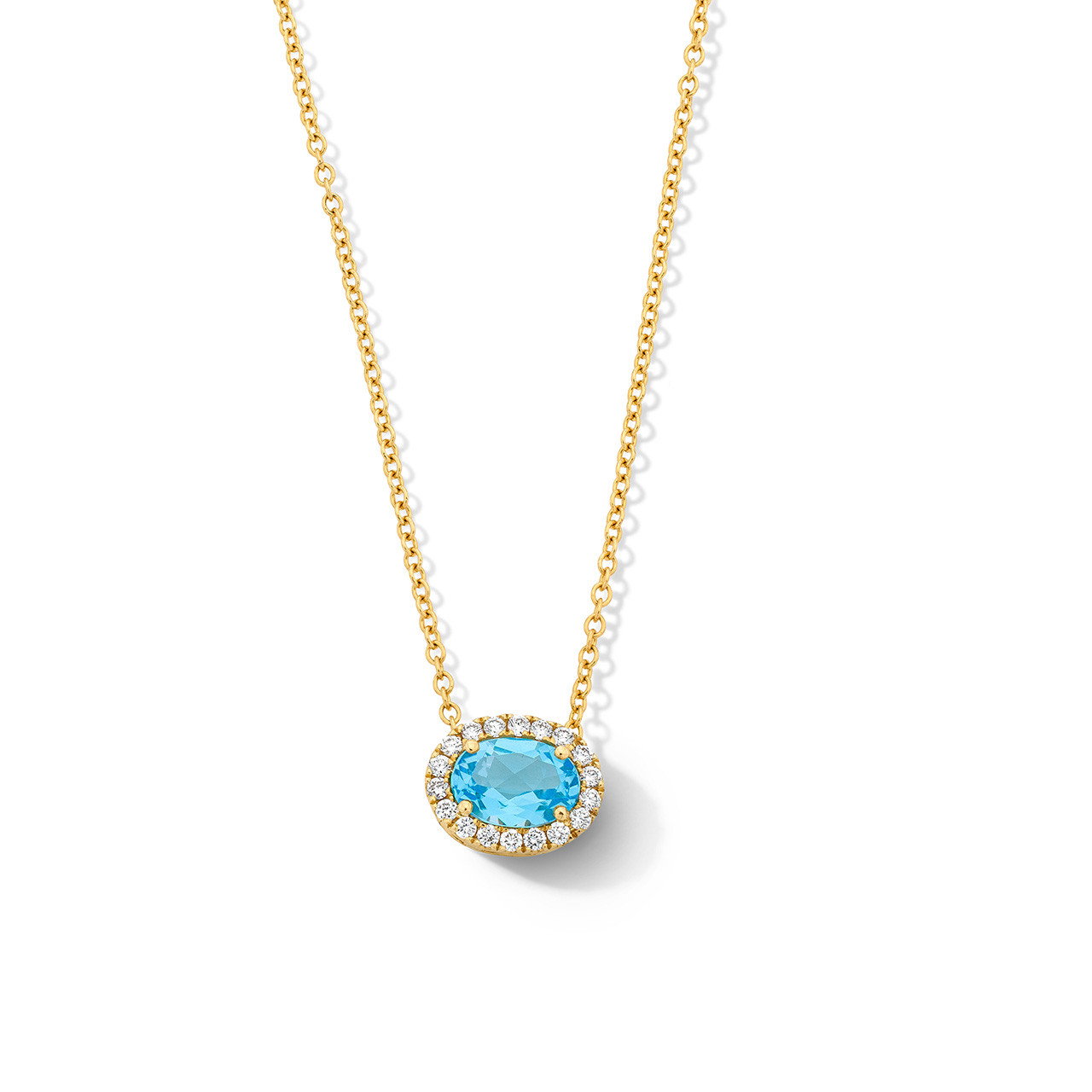 Blue Topaz Diamond Halo Necklace