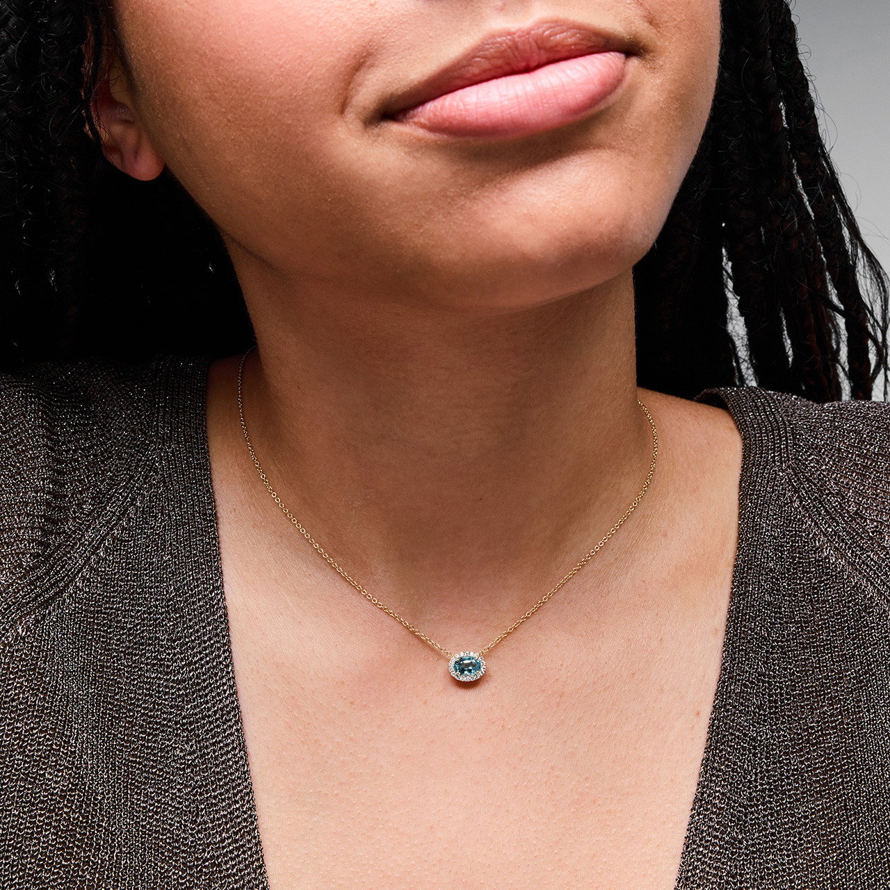 Blue Topaz Diamond Halo Necklace