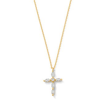 Marquise and Round Diamond Cross Necklace 0