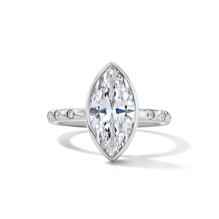 Bezel Scattered Diamond Engagement Setting In White Gold 14K