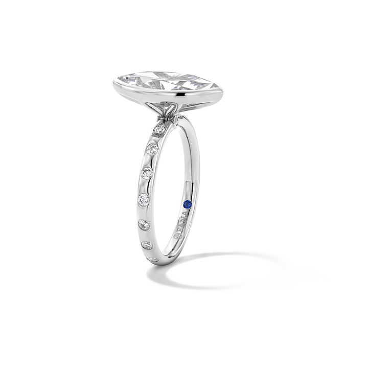 Bezel Scattered Diamond Engagement Setting In White Gold 14K
