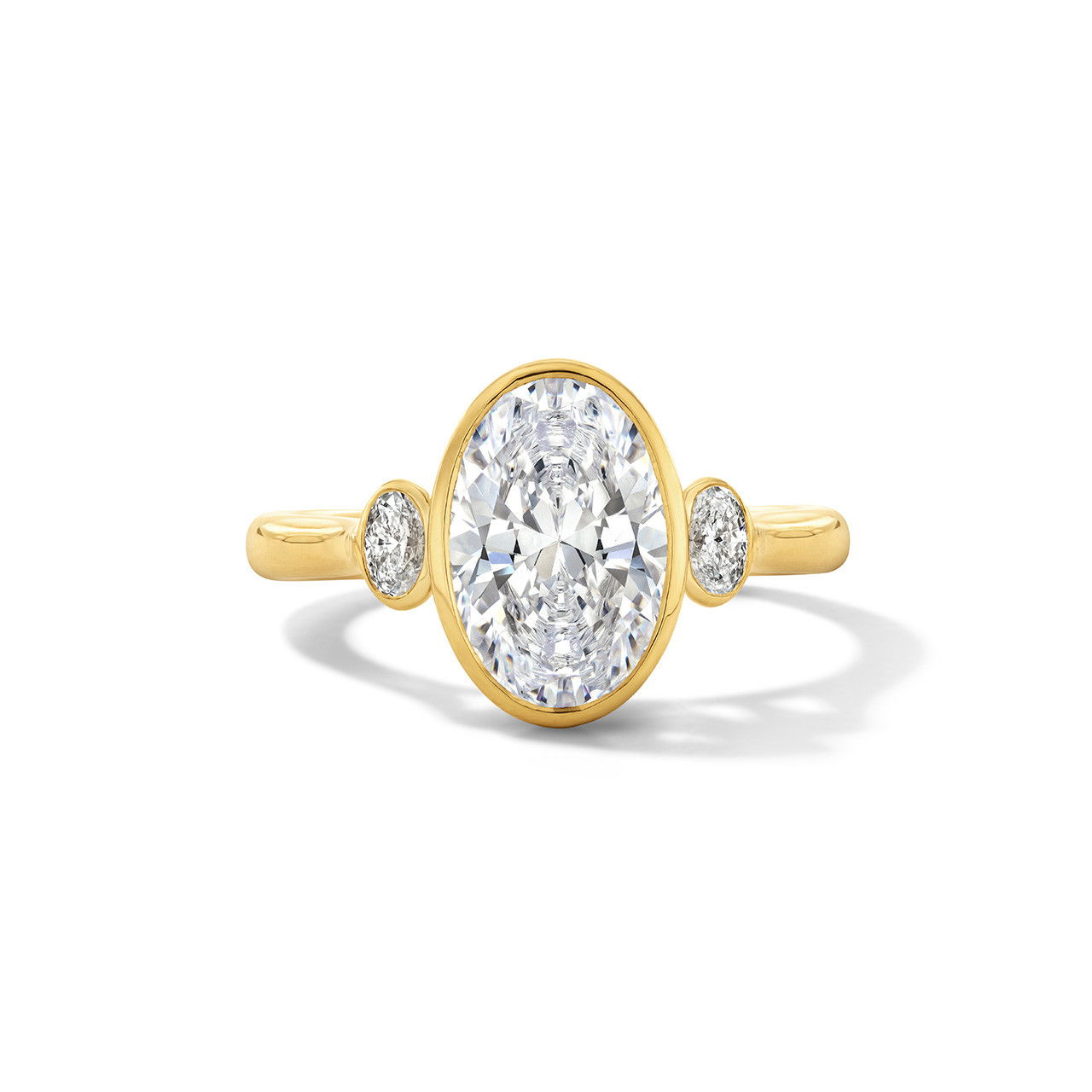 Three Stone Bezel Oval Cut Side Diamond Engagement Setting