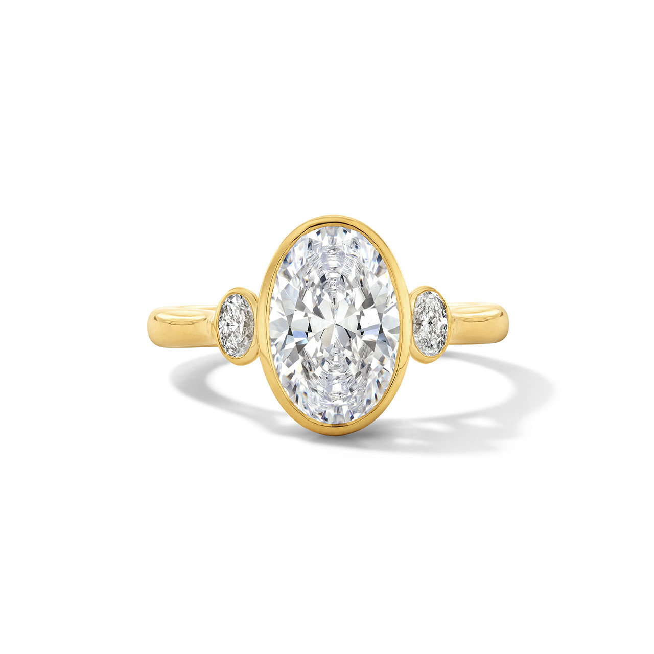 Three Stone Bezel Oval Cut Side Diamond Engagement Setting 0