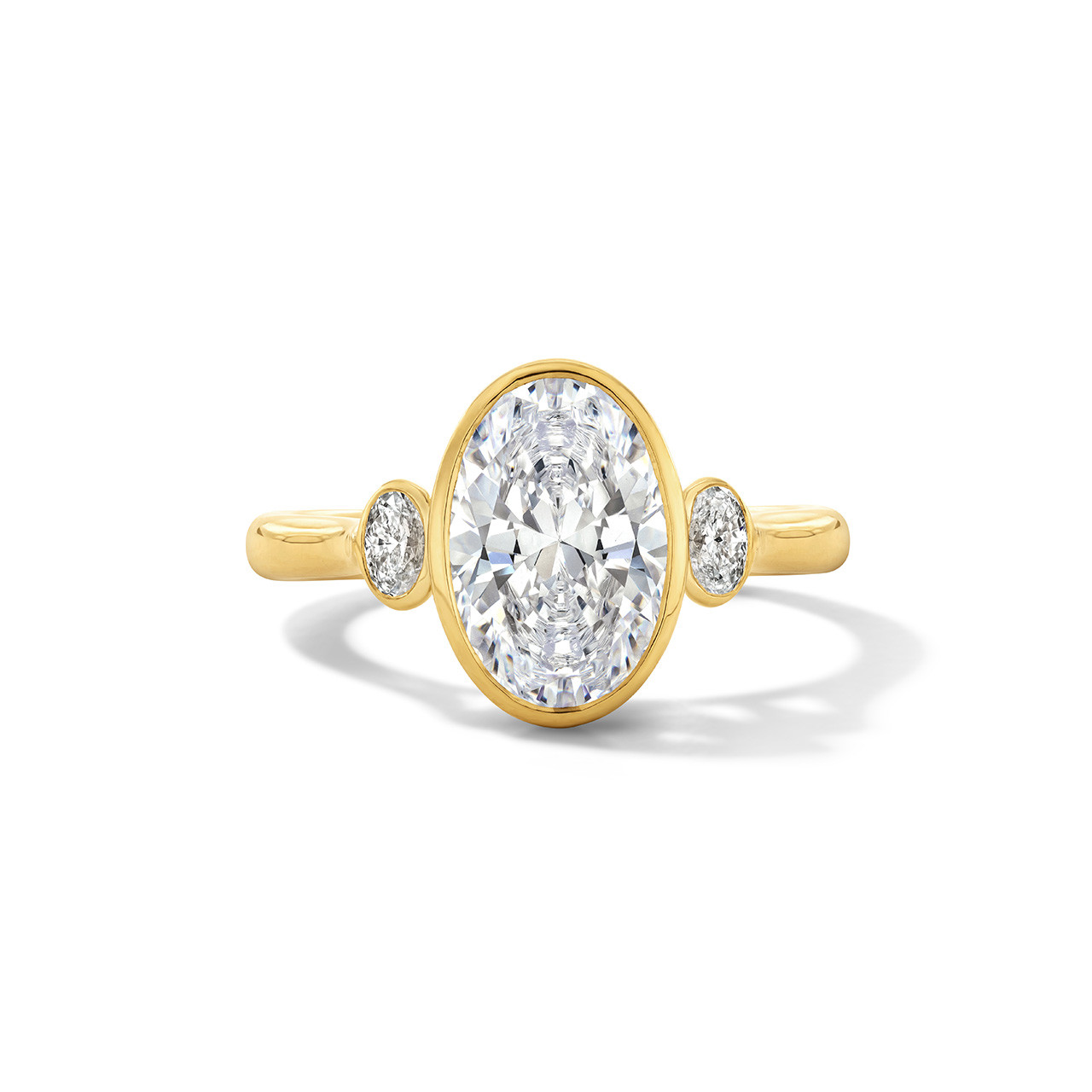 Three Stone Bezel Oval Cut Side Diamond Engagement Setting 0