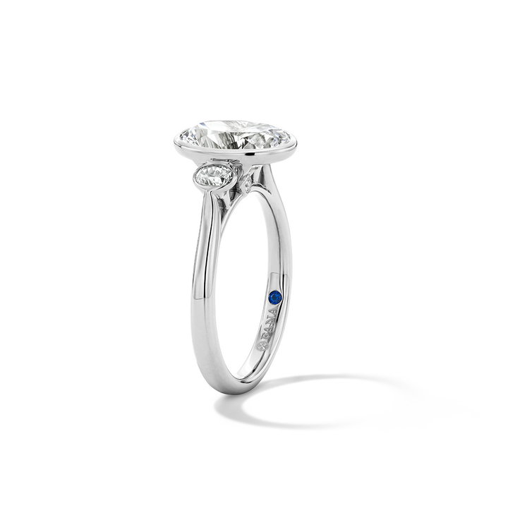 Three Stone Bezel Oval Cut Side Diamond Engagement Setting In White Gold 14K