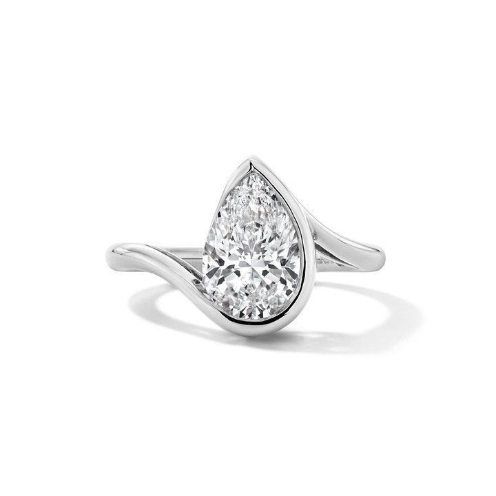Solitaire Bezel Diamond Split-Shank Twist Engagement Setting In White Gold 14K