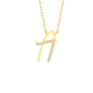 Diamond Initial Script Necklace by Adorette In Yellow Gold 14K