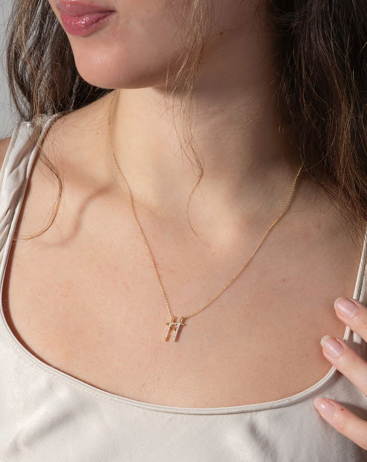 Diamond Initial Script Necklace by Adorette In Yellow Gold 14K