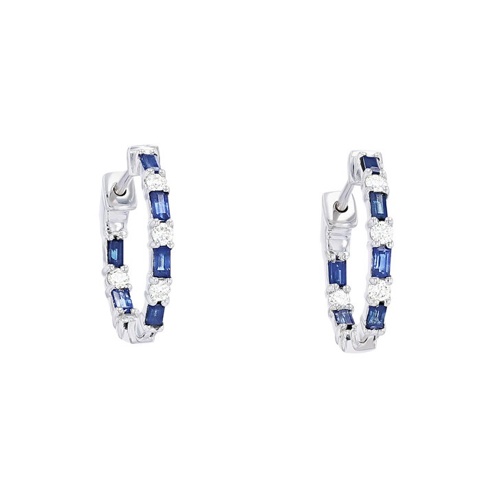 Sapphire and Diamond Hoop Earrings In White Gold 14K
