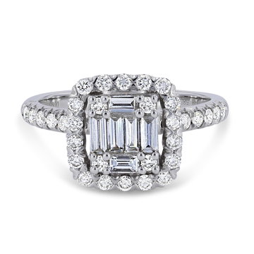 Diamond Mosaic Halo Ring In White Gold 14K