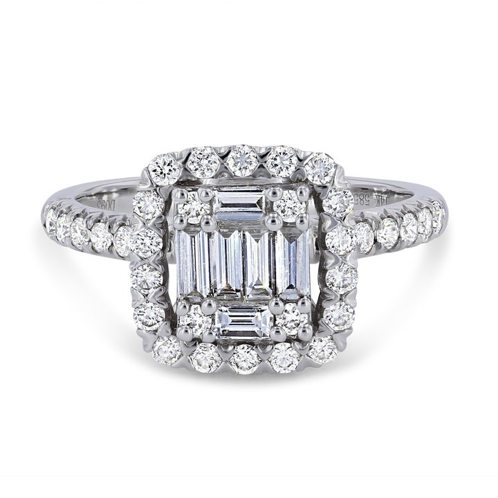 Diamond Mosaic Halo Ring In White Gold 14K