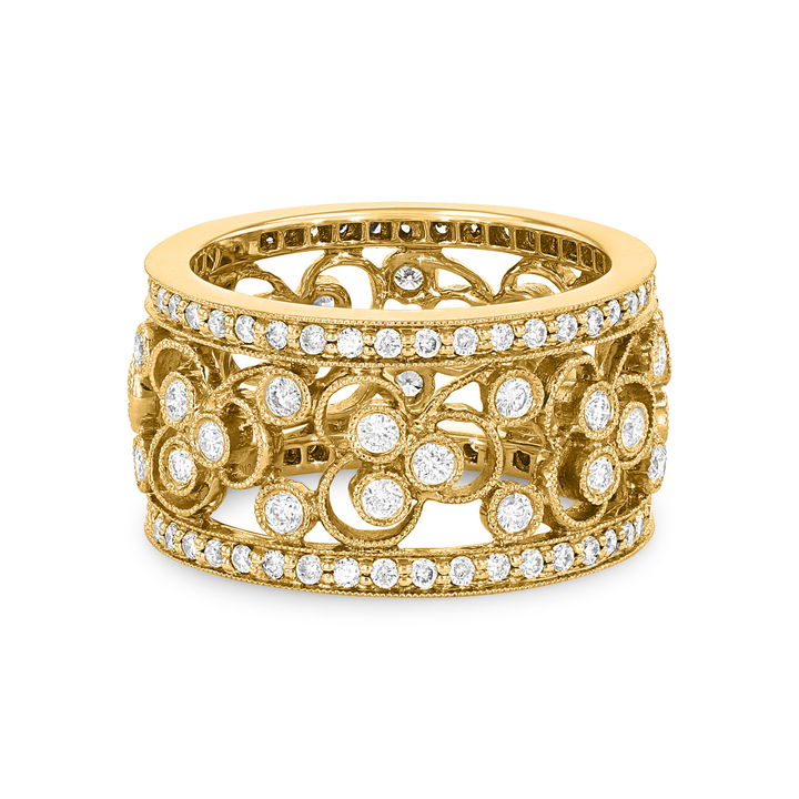 Diamond Antique Milgrain Band In Yellow Gold 14K