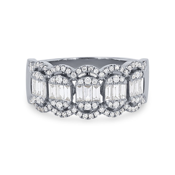 Scalloped Multi-Shape Diamond Band In White Gold 14K