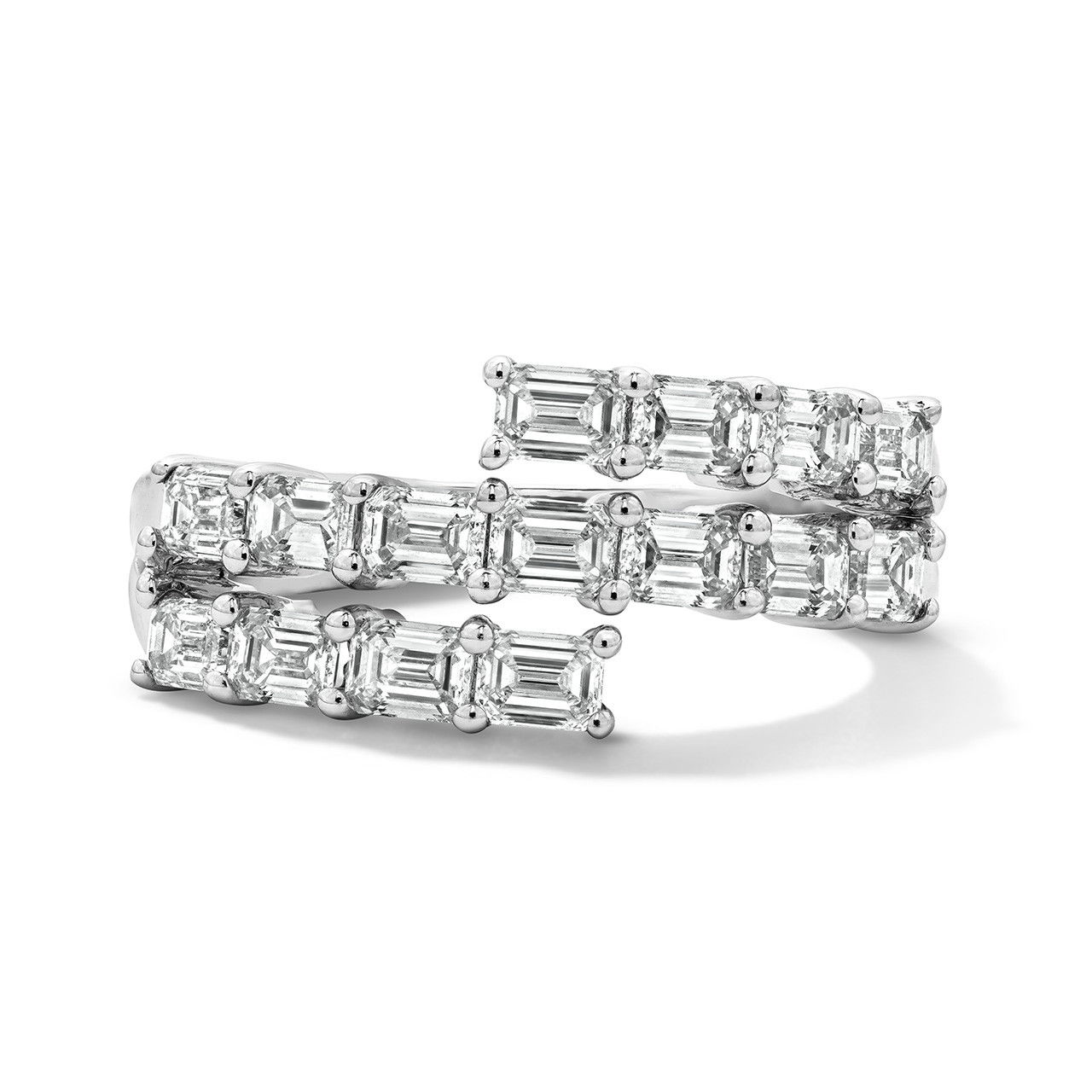 Double Row Emerald-Cut Diamond Wrap Ring