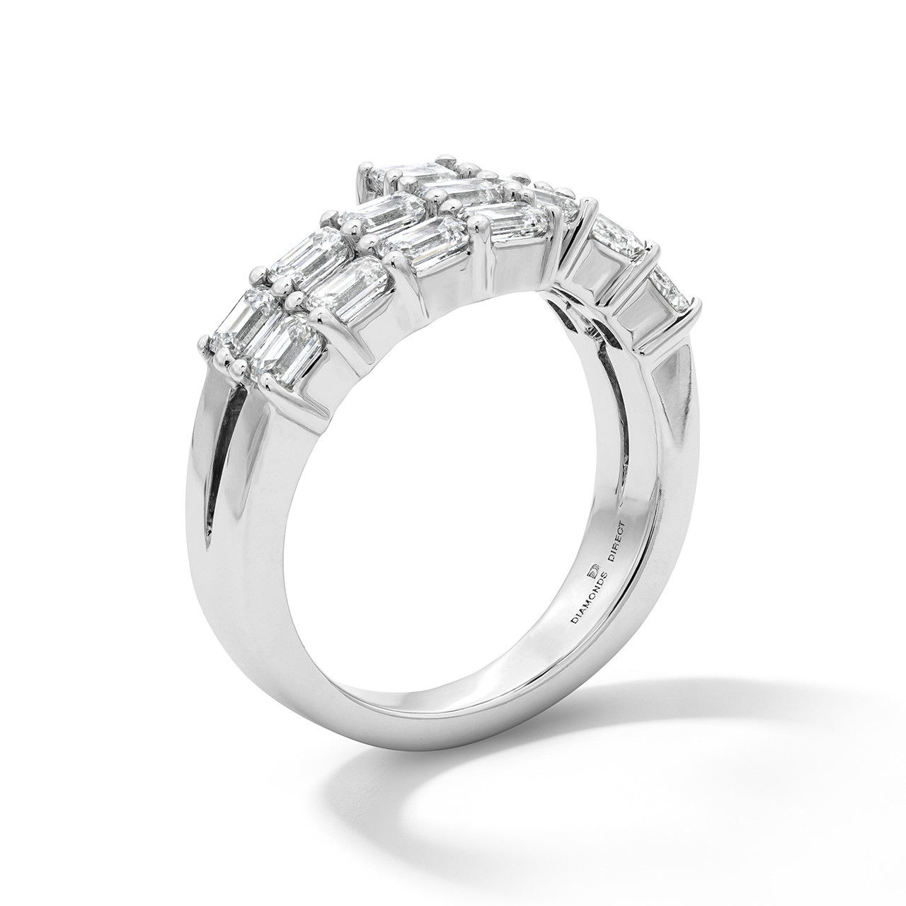 Double Row Emerald-Cut Diamond Wrap Ring