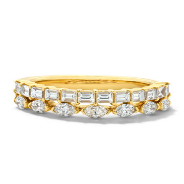 Two Row Marquise & Emerald Cut Diamond Band In Yellow Gold 14K