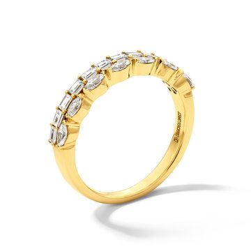 Two Row Marquise & Emerald Cut Diamond Band In Yellow Gold 14K