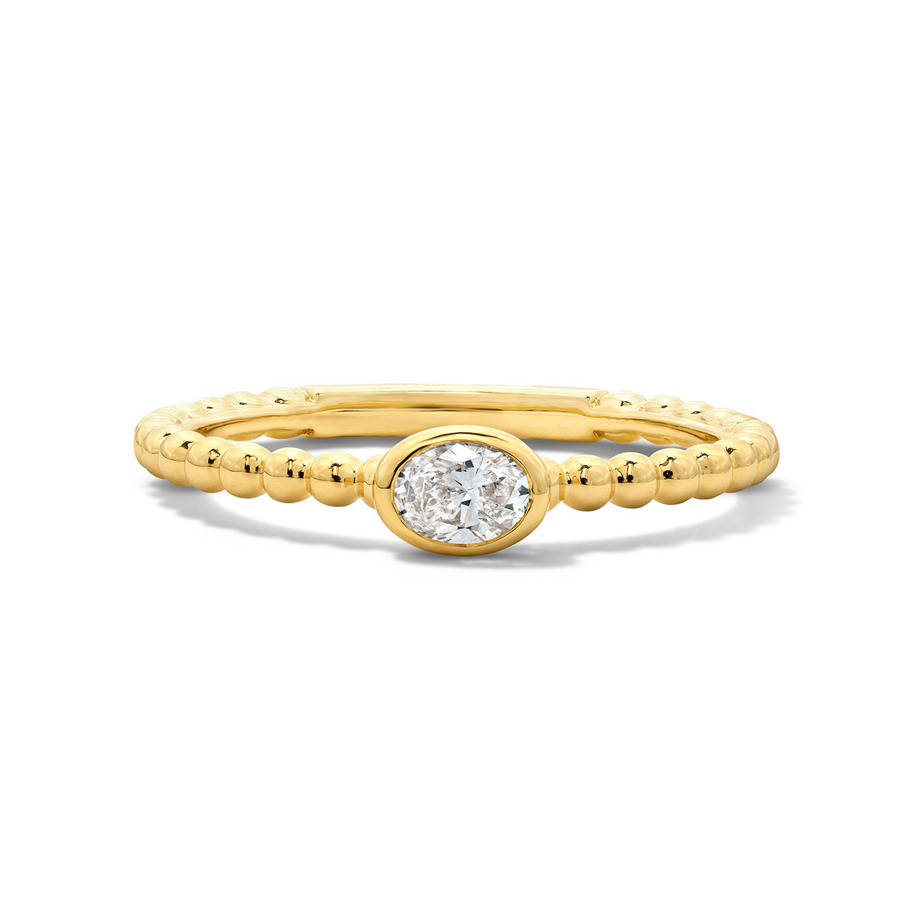 Oval Bezel Diamond Beaded Ring