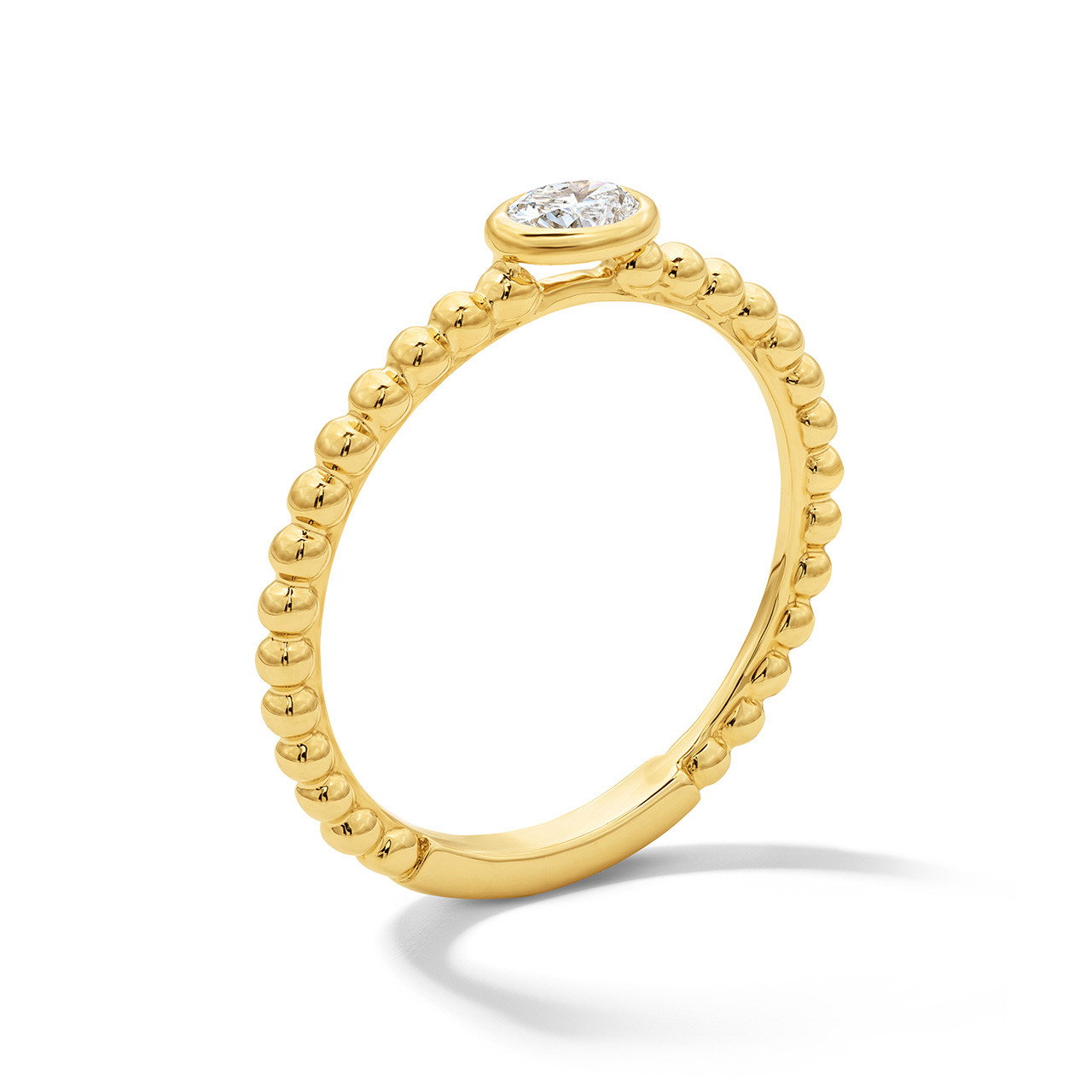 Oval Bezel Diamond Beaded Ring